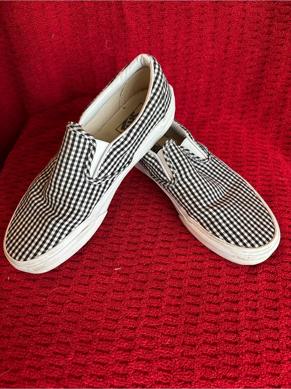 Vans Black & White Gingham Slip-On Sneakers- unisex